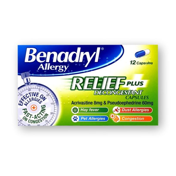 Benadryl Allergy Relief Plus Decongestant Capsules 12's
